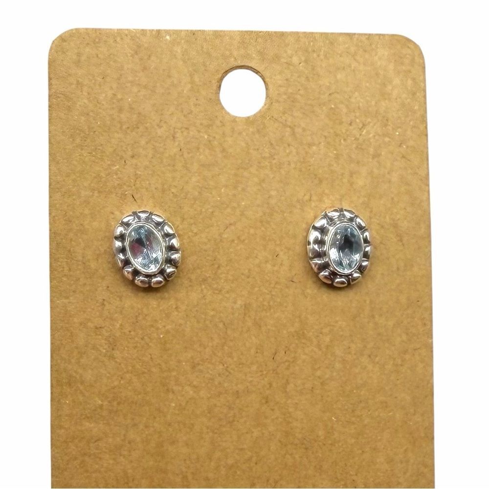Blue Topaz Stud Earrings Solid 925 Sterling Silver